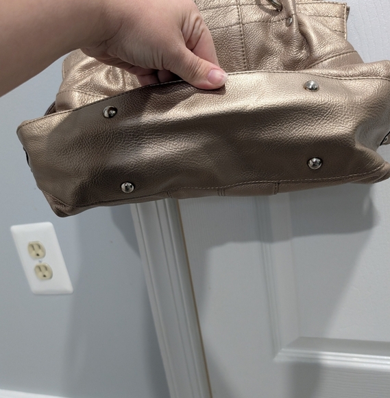 Tignanelle Metallic Gold Pebble Leather Double Handle with Zipper Shoulder Bag - Picture 6 of 13